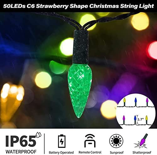 Bateria operada por bateria C6 Bulbo String Luz 50 LIDAS DE MORRA LIMPADORES LUZES DE 16,4 pés, Bulbo de cordas de fada multicolor