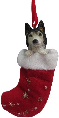 Siberiana Husky Christmas Stocking Ornament com detalhes de Papai Noel pintados à mão e com detalhes costurados