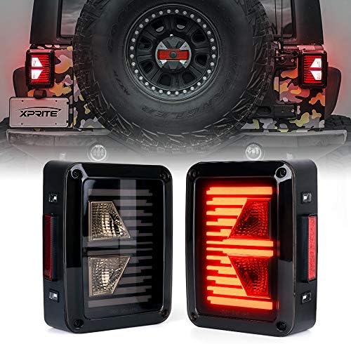 XPRITE Smoked Lens Tail Lights com sinal de giro e luzes de freio, plug & play lâmpada traseira compatível com 2007-2018 Jeep Wrangler JK/JKU ， Linear Series