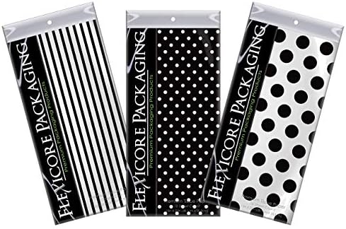 Embalagem Flexicore | PIN Stripe & Polka Dot Gift Wrap Paptle | Tamanho: 15 polegadas x 20 polegadas | Conde: 30 folhas | Cor: Preto | Artesanato DIY, arte, embrulho, decorações