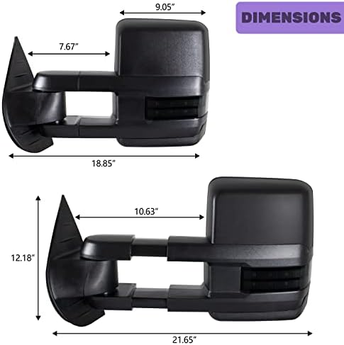 Espelhos de reboque brilhantes para 2007-2013 Chevy Silverado; GMC Sierra 1500 2500HD 3500 Espelhos de reboque com