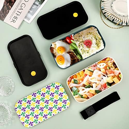 Mardi Gras Fleur de Lis Bento lancheira à prova de vazamento Bento Box Recipientes de comida com 2 compartimentos para piquenique de trabalho offt