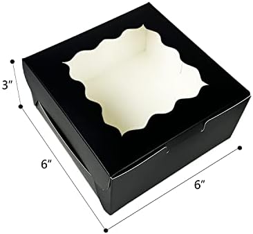Caixas de padaria preta de 100pcs com janela de 6x6x3 polegadas de espessura e robusta caixas de massa de macaroon caixas para padaria