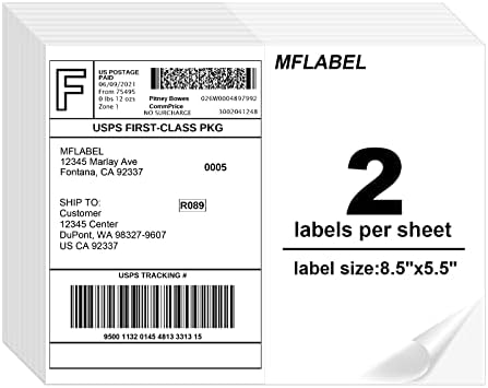 Mflabel Mei -Half Rótulos com auto -adesivo, 8,5 x 11 polegadas de embalagem, etiquetas de endereço, etiquetas de remessa para