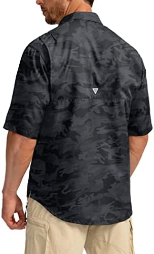 Camisas de pesca masculinas com bolsos com zíper upf 50+ leves de manga curta de manga curta para homens para caminhadas
