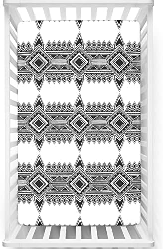 Mini-berço com tema asteca, lençóis de berço, lençóis portáteis de berço, lençóis de cama macios e respiráveis, de menino ou garotas ou berçário, 24 “x38“, branco preto branco