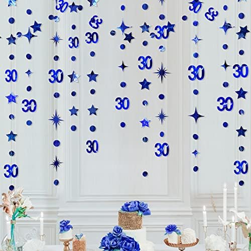 Decorações de aniversário de 30º aniversário rosa Número 30 Circle Dot Twinkle Star Garland Metallic Hanging Freating Bunting Banner Cenário para o seu aniversário de 30 anos de aniversário de 30 anos