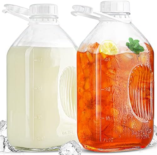 2 pacote de 1/2 gal garrafa de leite de vidro com forte parafuso aéreo reutilizável tampa - 2 qt garrafas de água de vidro