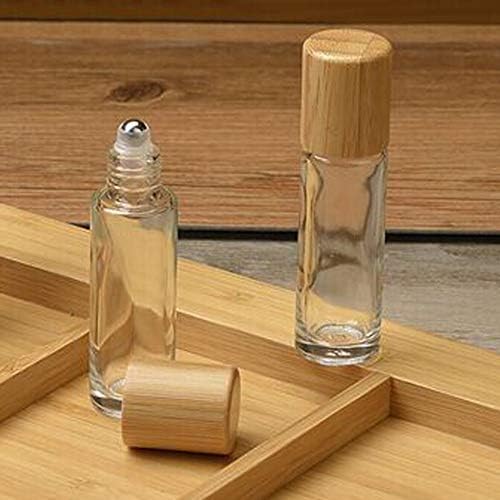 3 peças rolam em garrafas 10 ml garrafas de rolos de vidro transparente com tampa de bambu, garrafas de rolos de óleo essencial e de