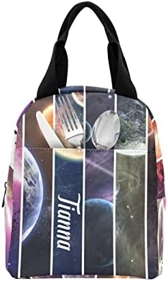 Nome personalizado Texto da lancheira Isolada lanche leve à lancheira com 2 bolsos laterais para homens Mulheres Nebula Planet