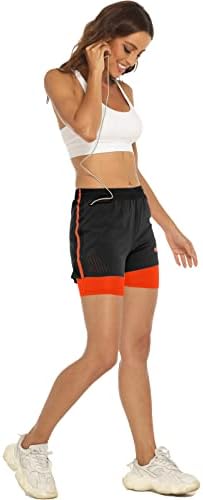 Movup Womens executando shorts 2 in1 O treino rápido seco esportes ativos de academia de ginástica shorts com bolsos telefônicos