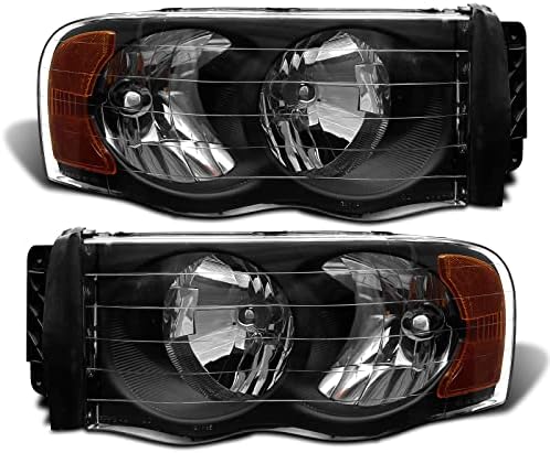 Montagem do farol AdcarLights Compatível com 2002-2005 Dodge Ram 1500/2003-2005 RAM 2500 3500 Black Housing Ambar Refletor