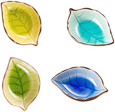 Molho de cerâmica de hemotão Dipping Bowl em forma de folha de molho tigelas de molho tigela de pratos de condimentos servidores para sushi aperitivo japonês estilo lanche tigela 4pcs padrão aleatório