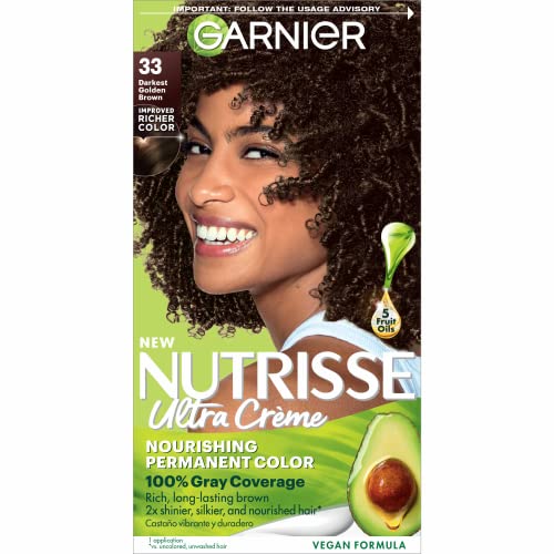 Garnier Hair Color Nutrisse Nourishing Creme, 33 mais escuro corante de cabelo permanente marrom dourado, 1 contagem