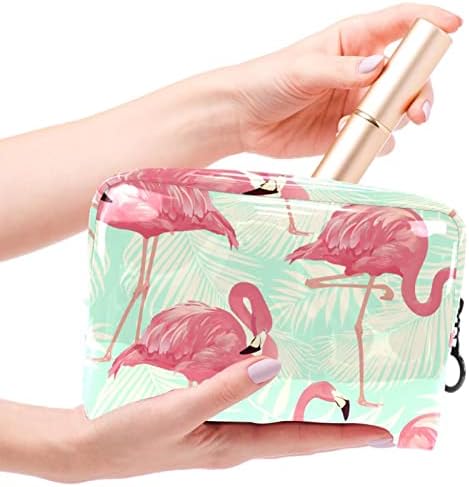 Bolsa de maquiagem, bolsa de cosméticos, organizador de bolsa de maquiagem à prova d'água, rosa de folhas de palmeira de flamingo Tropical