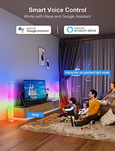 Lâmpada de canto LED, lâmpada de suporte trabalha com o trabalho com Alexa, Google Assistant, Wi-Fi Smart Lights com sincronização musical, luminárias de piso de alteração de cores do ambiente para armário de TV, quarto, sala de estar, sala de jogos.