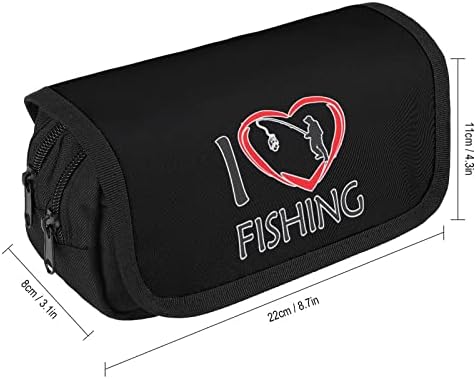 Eu amo a caixa de lápis de pesca com dois compartimentos grandes bolso de bolsa de armazenamento grande de grande capacidade para a escola adolescente adolescente