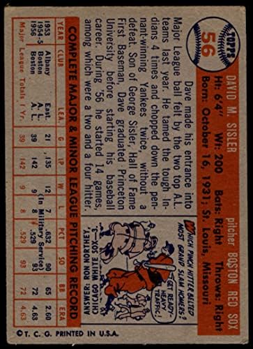 1957 Topps 56 Dave Sisler Boston Red Sox VG+ Red Sox