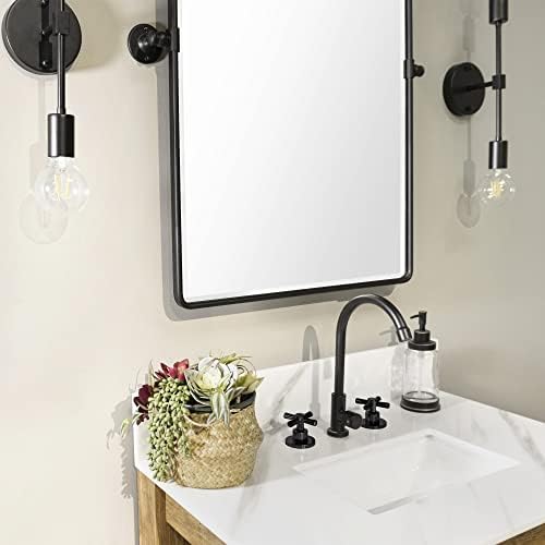 Farmhouse Pivot Retângulo Espelho de banheiro preto emoldurado Espelhos de vaidade de inclinação inclinada para parede 20x30 ''
