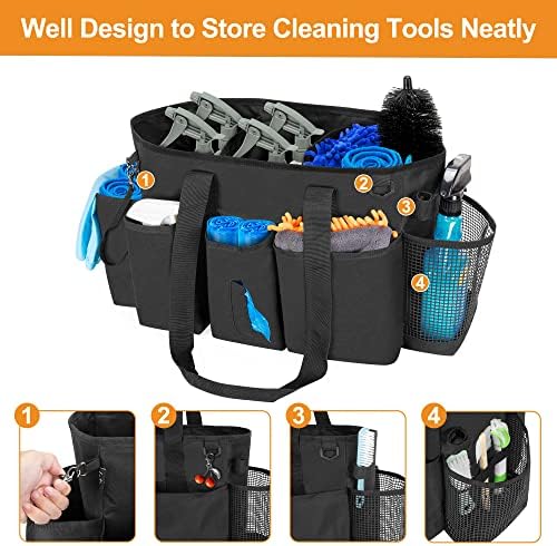 Lodrid Tote Cleaning Caddy com divisores para limpeza de suprimentos, organizador de bolsas de limpeza com alça para o trabalho de limpeza, preto,