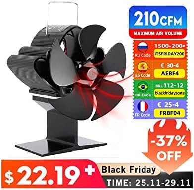 Lynlyn Black Fireplace 5 Foot de fogão a calor Logro de madeira queimador de madeira Eco amigável fã silencioso Casa eficiente distribuição de calor