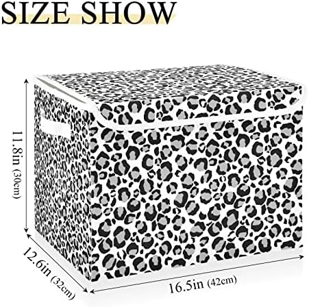 Innwgogo Sliver Snow Leopard Storage Bins com tampas para organizar cesto de armazenamento com alças Oxford Ploth Storage Cube Box para