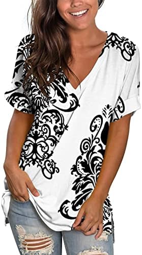 Tops de verão para mulheres 2023 Manga curta dividir a camisa solteira Casual V Blush de tee floral de pescoço V para meninas adolescentes
