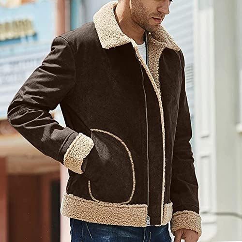 Jaquetas de inverno dyguyth para homens mais zíper de tamanho de lapela sherpa forrado casacos de lã de inverno grossos e grossos