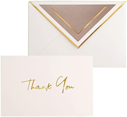 Cartões de agradecimento elegantes com envelopes - 36 PK - Notas de agradecimento com folha de ouro Letterpress
