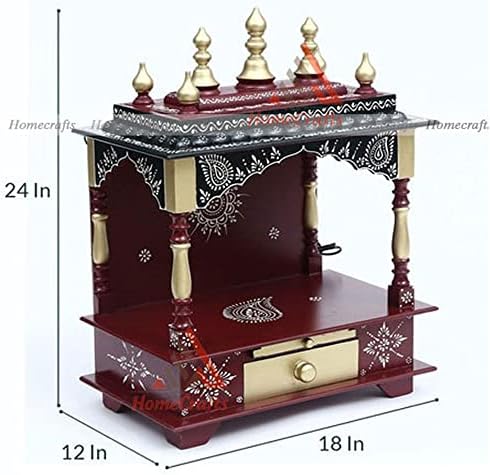 HomeCrafts Wooden Home Temple/ Pooja Stand/ Home mandap/ mandapam/ pooja mandir de tamanho médio- 18x12x24 polegadas