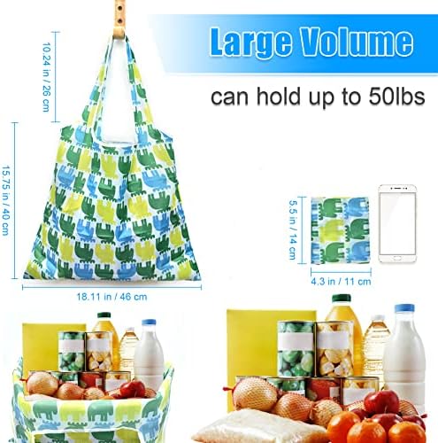MRYUWB 6 PCS Sacos de supermercado reutilizáveis ​​XLARGE 50 libras sacos de compras dobráveis ​​de mercearia lavável Bolsa de praia Ripstop Nylon
