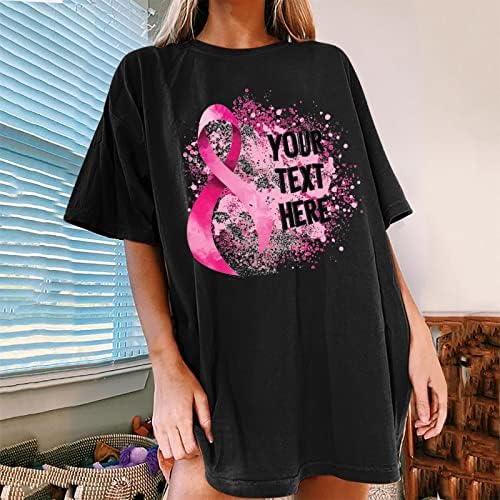 Tops Shirts for Womens Graphic, Prevenção de Cancer de Mama Imprima Casual Casual Manga Crewneck Tshirts de Tee de grandes dimensões