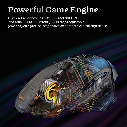 RETORES GX7 RGB LARGA DE BENÇÃO BELE MOUSE DE GAMES BLACK, 8 BOTÃO PROGRAMÁVEL Ajustável 5 dpi até 6200 ratos, sensor óptico com design leve e ergonômico para jogadores de computadores para PC para PC Gamer