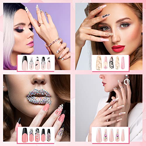 96 PCs Pressione há muito tempo com strass rinestones dica francesa unhas falsas capa completa rosa e branco acrílico falso unhas