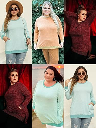 Dolnine Womens-Plus-Size-Sweatshirts Mangas compridas Túnicas laterais de túnicas laterais com bolsos