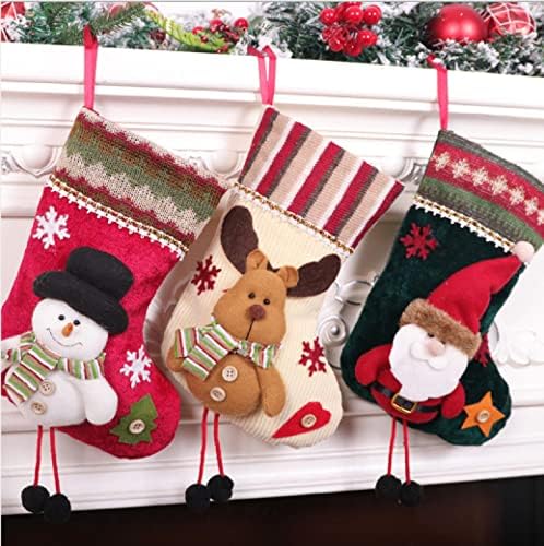 Meias de Natal de 3 peças Aoof, 30 cm pequenas pernas longas, meias grandes, meias de presente de doces de Natal de três cores do