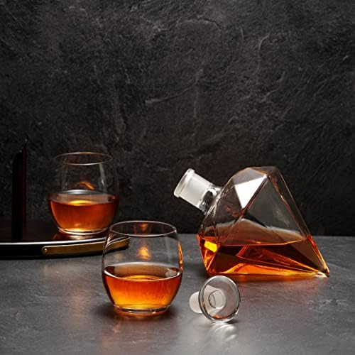 Decanter de uísque Godinger e óculos de uísque Conjunto, Diamond Liquor Decanter e Cocktail Whisky Glasses Gift - Para bebidas alcoólicas,