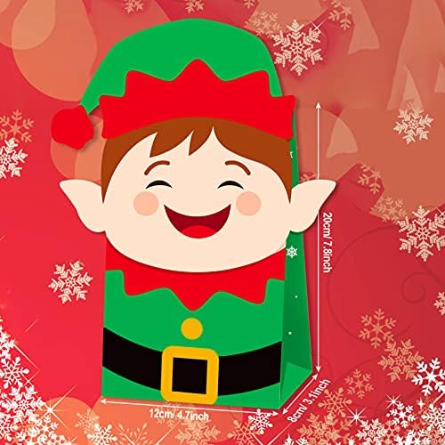 Konsait Small Christmas Sacos para presentes, variedade de pacote de pacote Christmas Kraft Paper Candy Treat Sachs, Papai Noel Snowman Elk Grinch Sacos de Goodie-Cut Goodie para Favorias de Festas de Festas de Férias de Natal