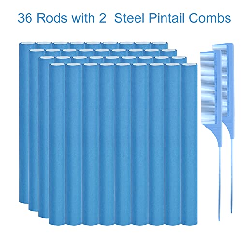 36 PCs 9,45 Rolos de cabelo hastes flexíveis, hastes flexíveis Rolo de espuma de cabelo, rolos flexíveis para cabelos para cabelos Rolinhos de cabelo Rolinhos de cabelo, sem calor para cabelos curtos longos e 2 pente de pente de rato de aço penteado de rato de rato