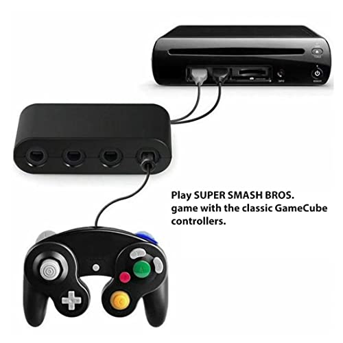 Adaptador do controlador GameCube com 4 portas compatíveis com o console Nintendo Wii U e PC Black Vicue