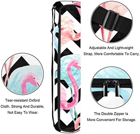 Flamingos em listras em preto e branco Yoga Mat Bacs de ioga de ioga de zíper full ioga para homens, exercícios de ioga transportadora com cinta ajustável