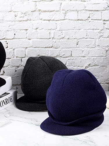 Geyoga 3 peças chapéu de gorro de inverno com bordas de malha de malha Caps de chapéu de malha de malha com viseira com viseira para homens