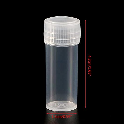 20pcs 5ml Tubos de teste de plástico Amostra de amostra de recipiente em pó de garrafas de tampa de parafuso para parafuso para material de química da escola de escritório