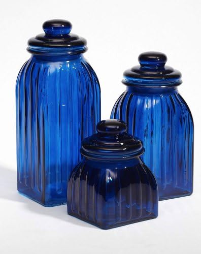 CYPRESS HOME AMARIO ALAISTER Blue Glass | Conjunto de 3 frascos | Recipientes de grãos e alimentos de cereais | Decoração de