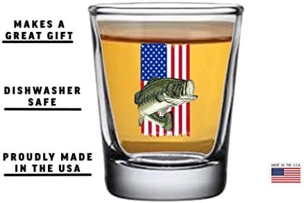 Rogue River Tactical USA Flag Bass Shot Shot Glass Gift para pescador pai vovô ou irmão peixe