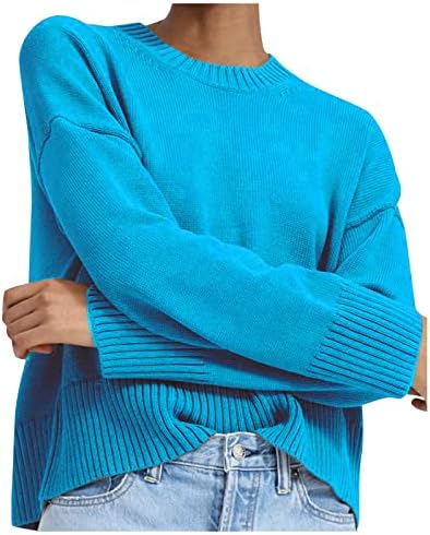 Suéter de moda rmxei feminino coloração sólida pescoço redondo suéter de pulôver curto