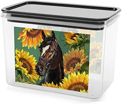Cavalos com girassóis caixa de armazenamento Caixa de recipiente de organizador de alimentos plástico com tampa para cozinha