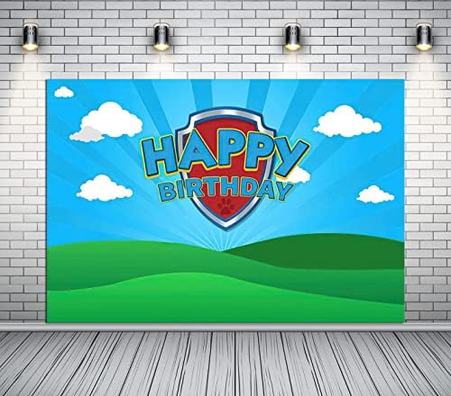 8x6ft cachorrinho cachorro feliz aniversário fotografia cenários escudo Blue Sky Boys Birthday Party Table Banner Background para 1º