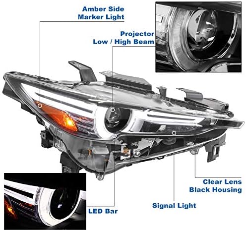 ZMAUTOPTS LED/AFS Projector faróis Lâmpada de farol Compatível com o passageiro preto Compatível com 2017-2019 Mazda CX-5