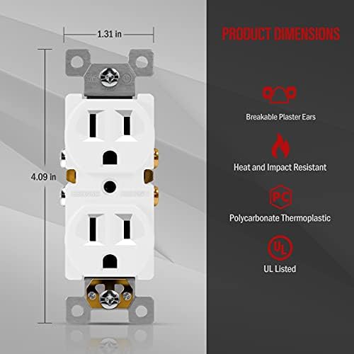 Tomada de receptáculo duplex de energia, tomadas de parede elétrica de grau residencial, 15A 125V, auto-acolhimento, 3 fios,